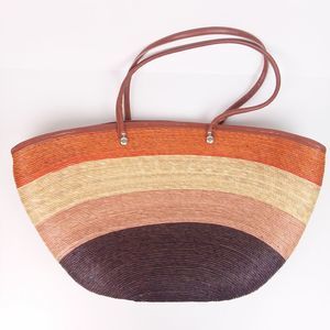 Beach Straw Colorblock Stripe Tote Bag